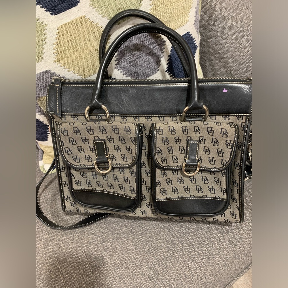 🔥 Dooney and Bourke tote bag #8300CB1 Canvas/Leather Black/double pocket🔥